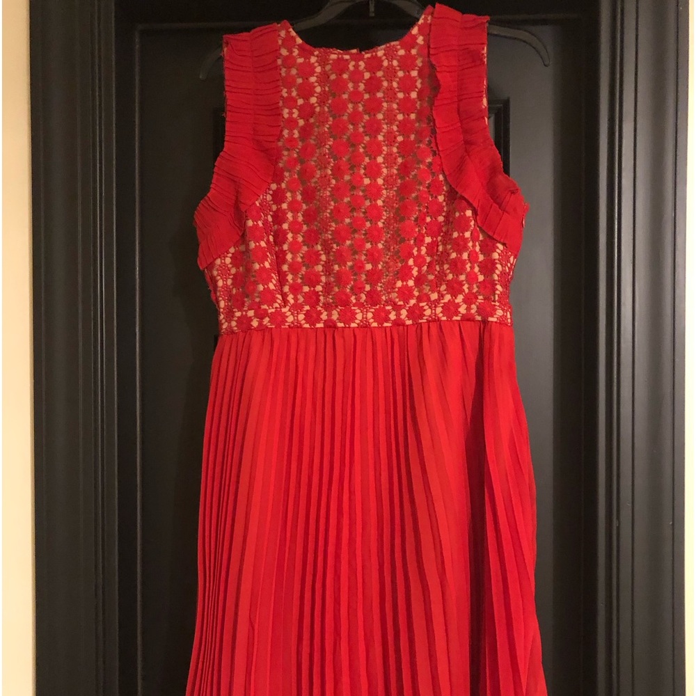 Foxiedox Red Crochet Pleated Dress NWOT